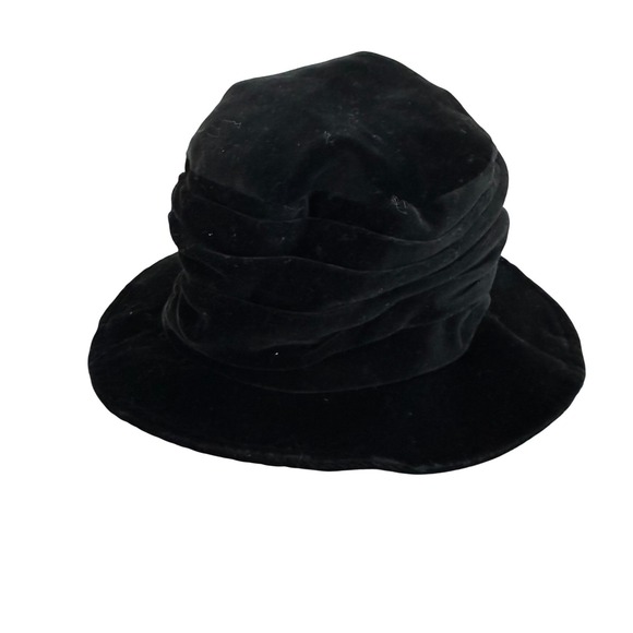 Vintage‎ Laura Ashley Black Velvet Hat Cloche/Bucket Made in Great Britain
